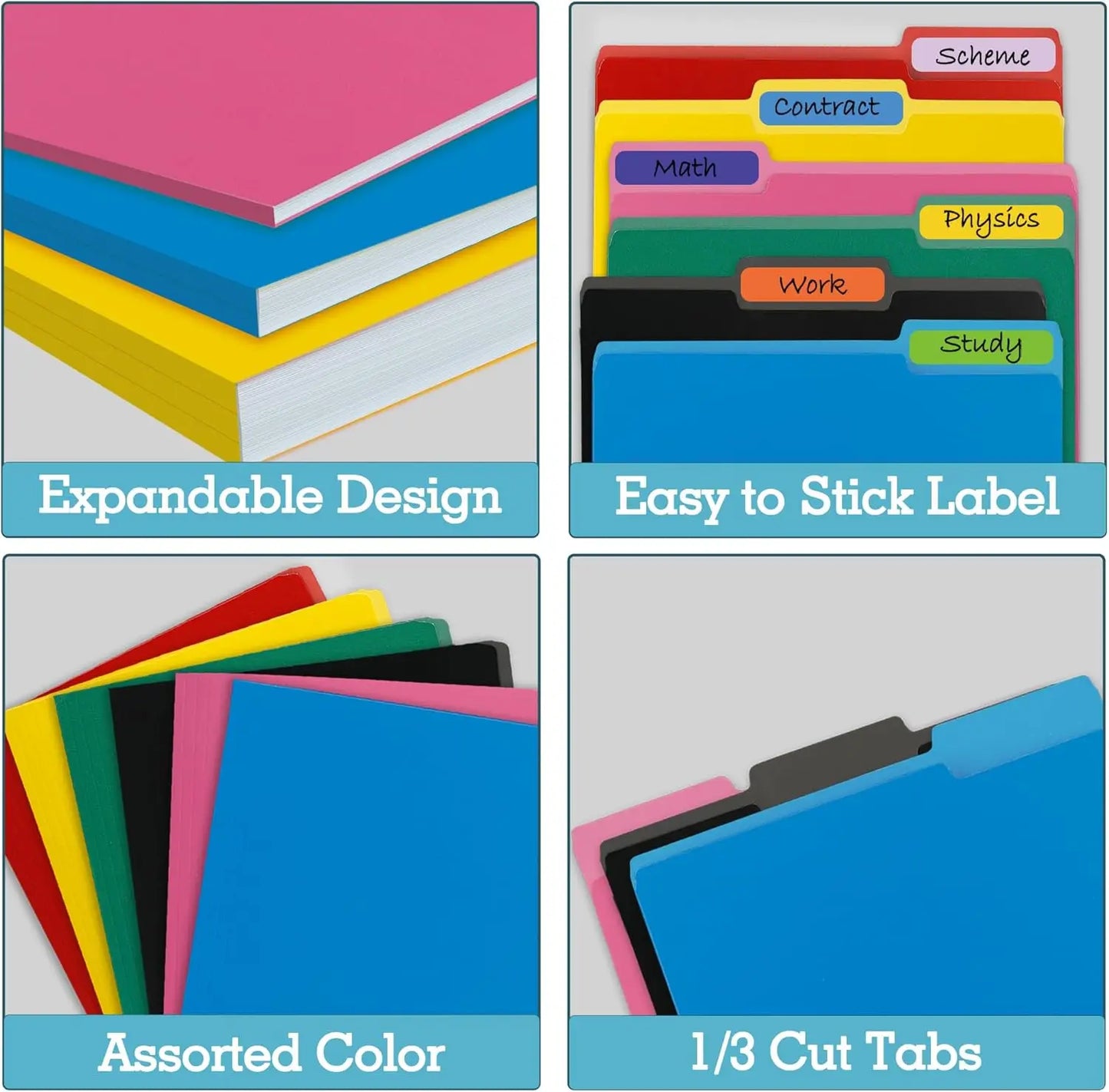 Two-Tone File Folders With 1/3 Cut Tabs For Office Organization