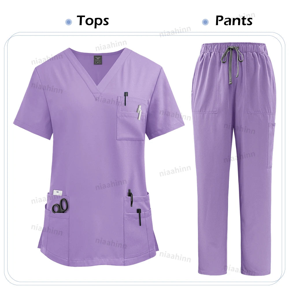 Medical Scrubs Set For Women Nurse Uniform Unisex Lab Coat