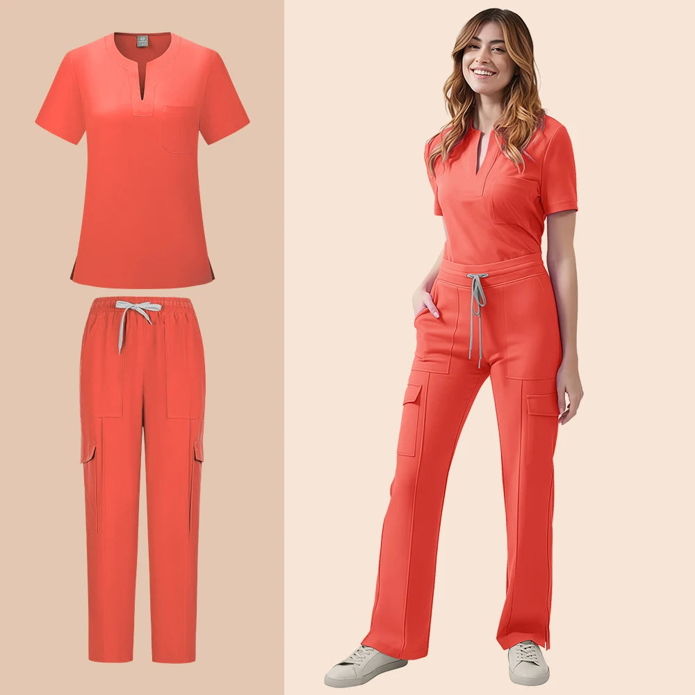 Women's Medical Scrubs Set Nurse Uniform Two Piece Tops Pants