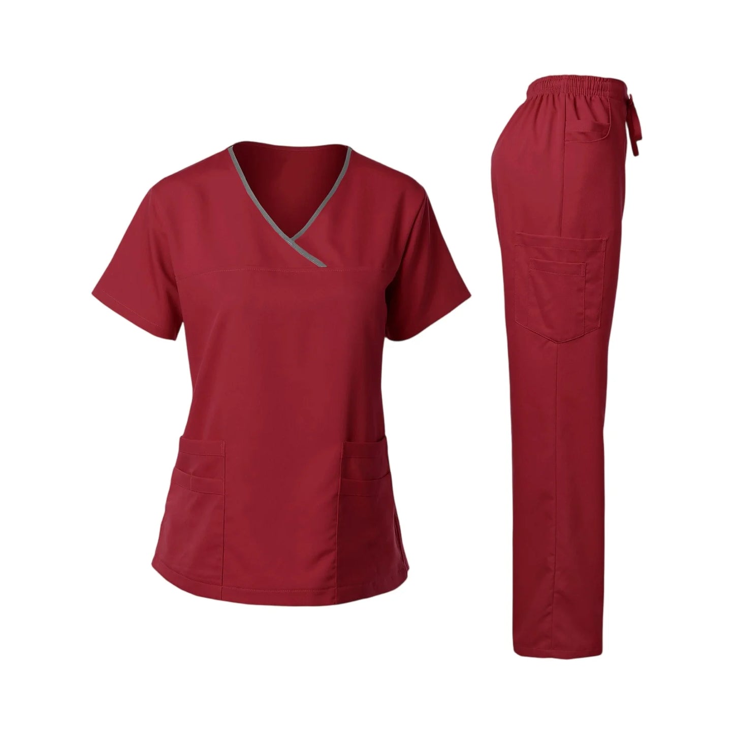 Nurse Scrub Set V-Neck Short Sleeve Multi-Pocket Pants