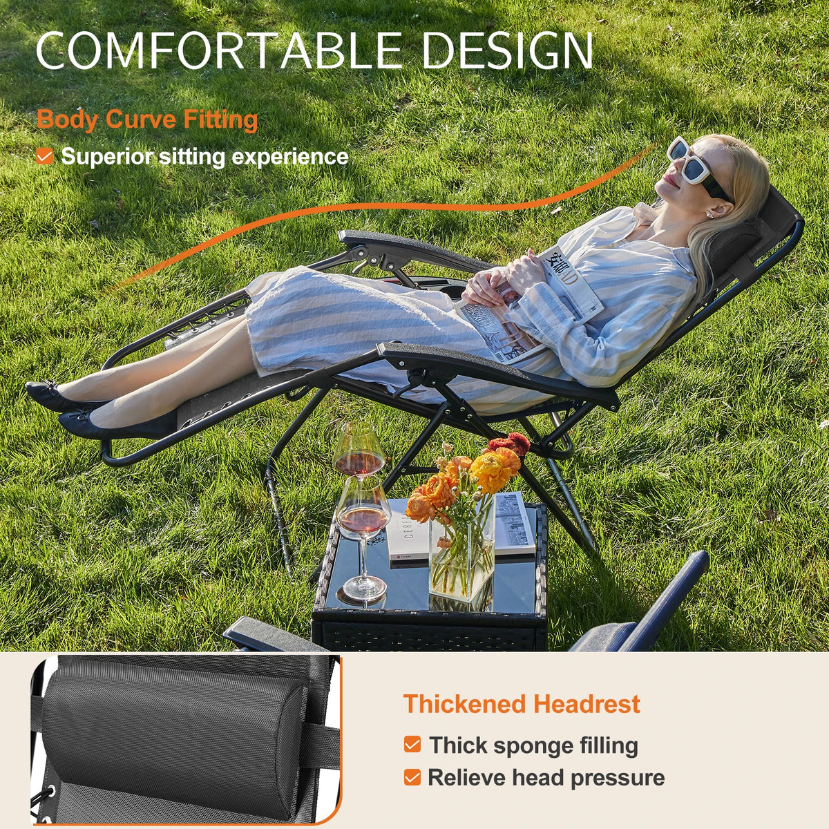 JHK Zero Gravity Recliner Outdoor Lounge Chair Portable