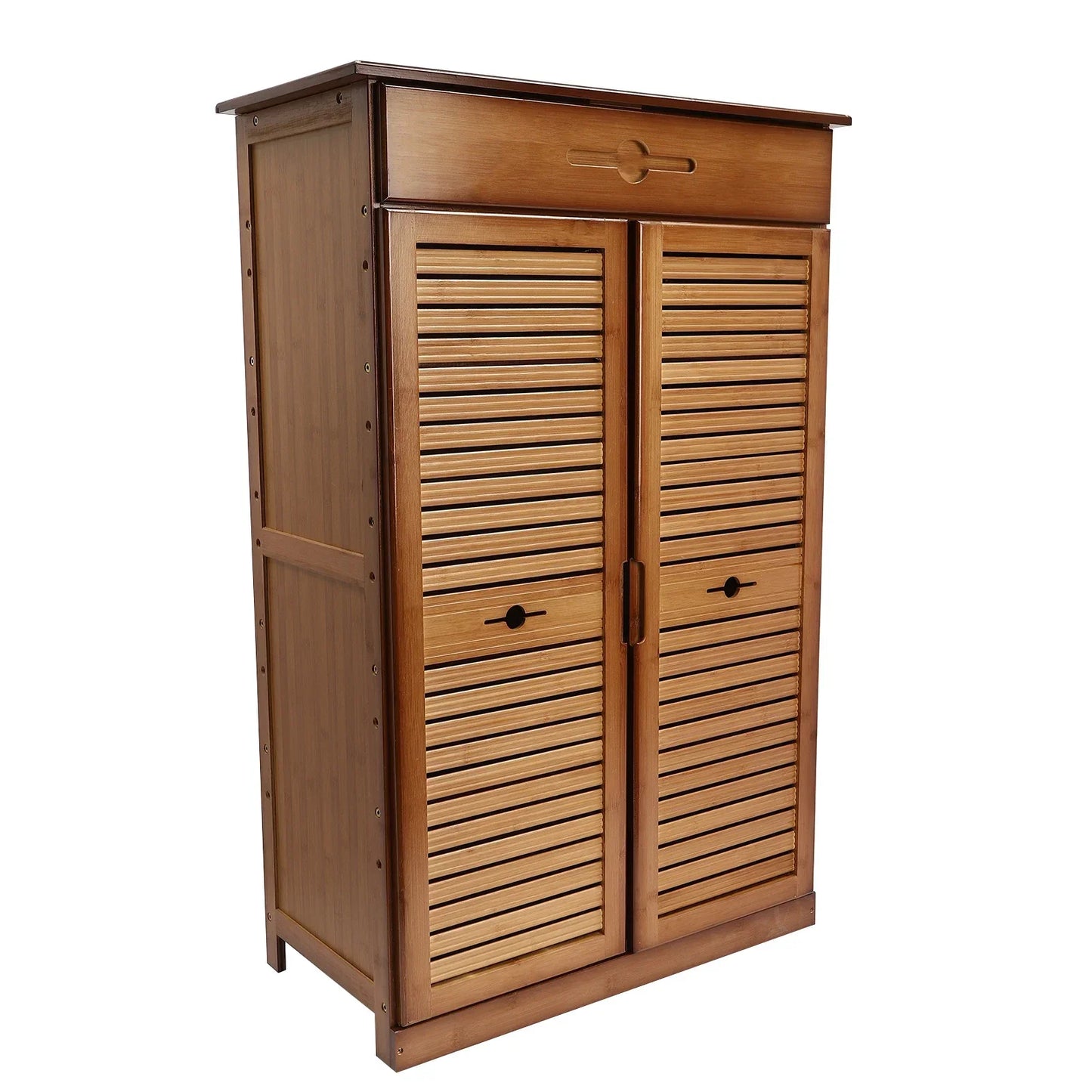 Bamboo Shoe Rack 5 Tier Storage With Drawer And Doors