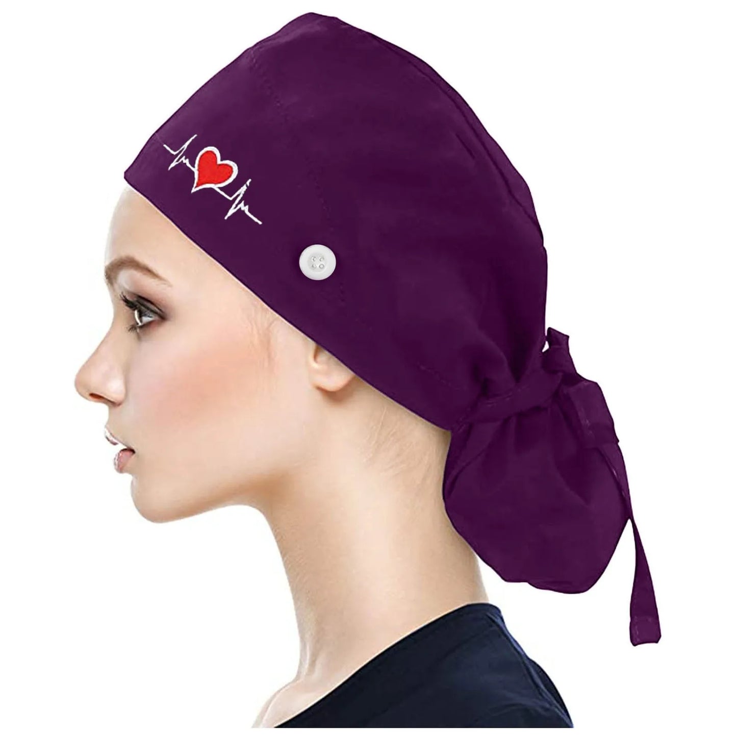 Eillysevens Scrub Cap With Buttons Bouffant Print Sweatband Unisex Hat