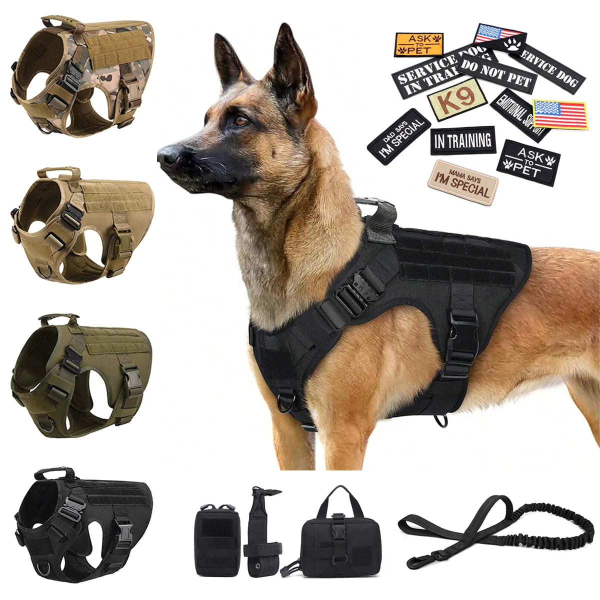 PETRAVEL Military Dog Harness Vest Training Set For Malinois