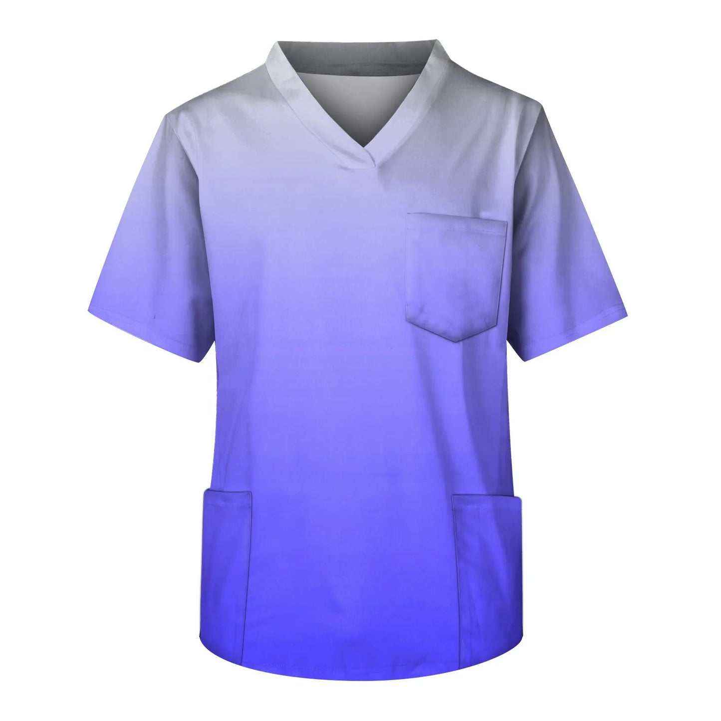 Eillysevens Nurse Uniform Top Gradient Print V Neck Chest Pocket Breathable