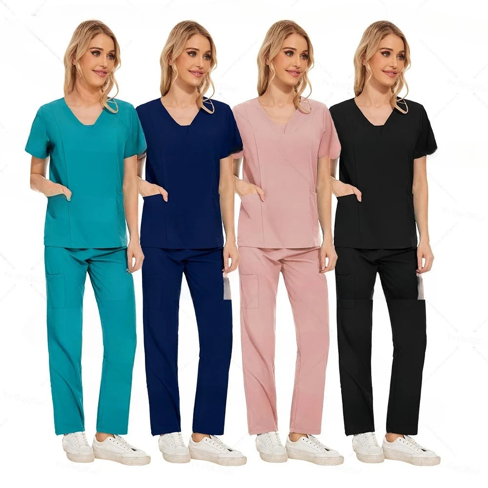 Unisex Nursing Scrubs Sets Medical Uniforms Doctor Nurse Tops Pants