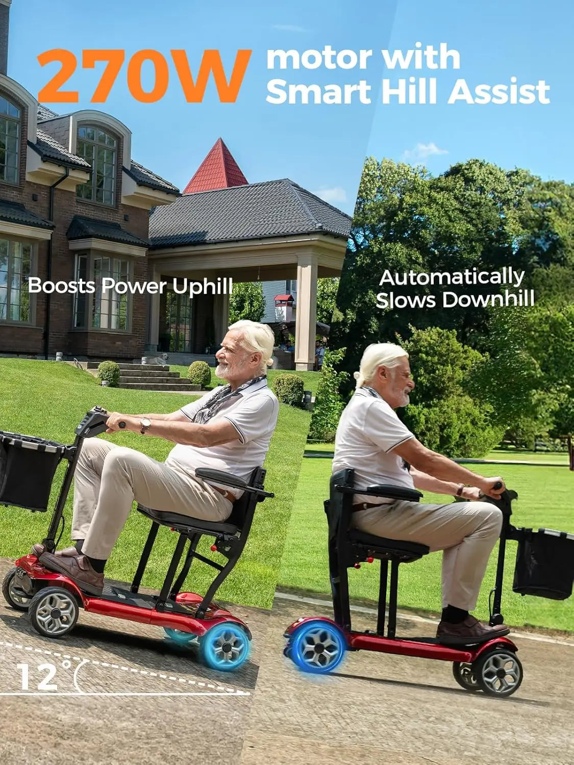 Lightweight Folding Mobility Scooter For Seniors And Adults 24-Mile Range