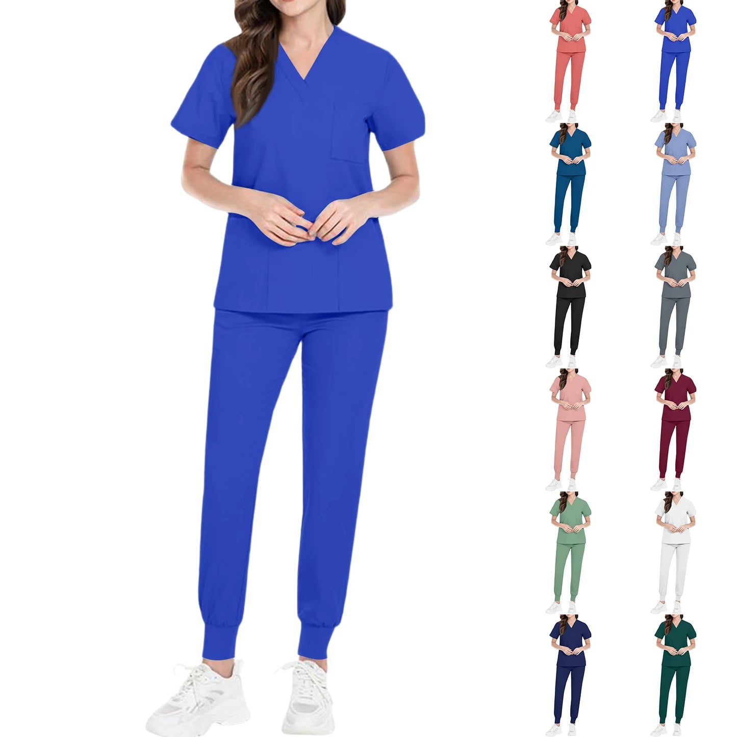 Women's Nurse Scrub Set V-Neck Short Sleeve Medical Uniform