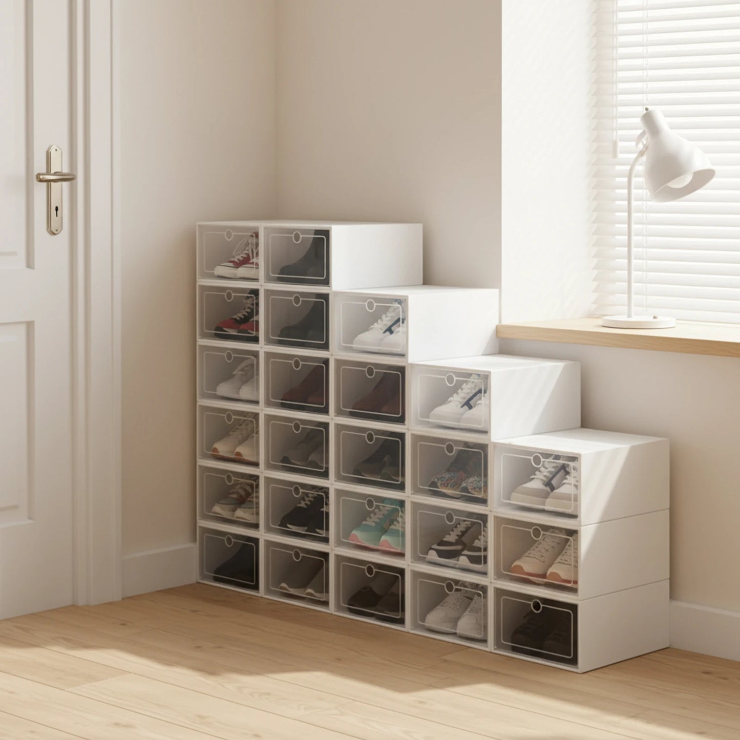 Clear Stackable Shoe Storage Box 24 Piece Sneaker Organizer Kit
