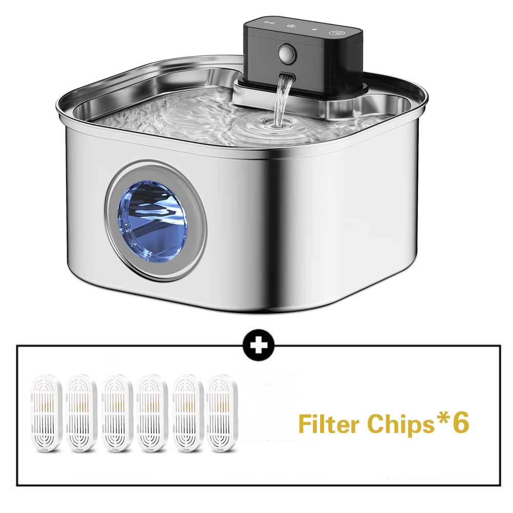 Wireless Stainless Steel Pet Water Fountain 3.2L Motion Sensor