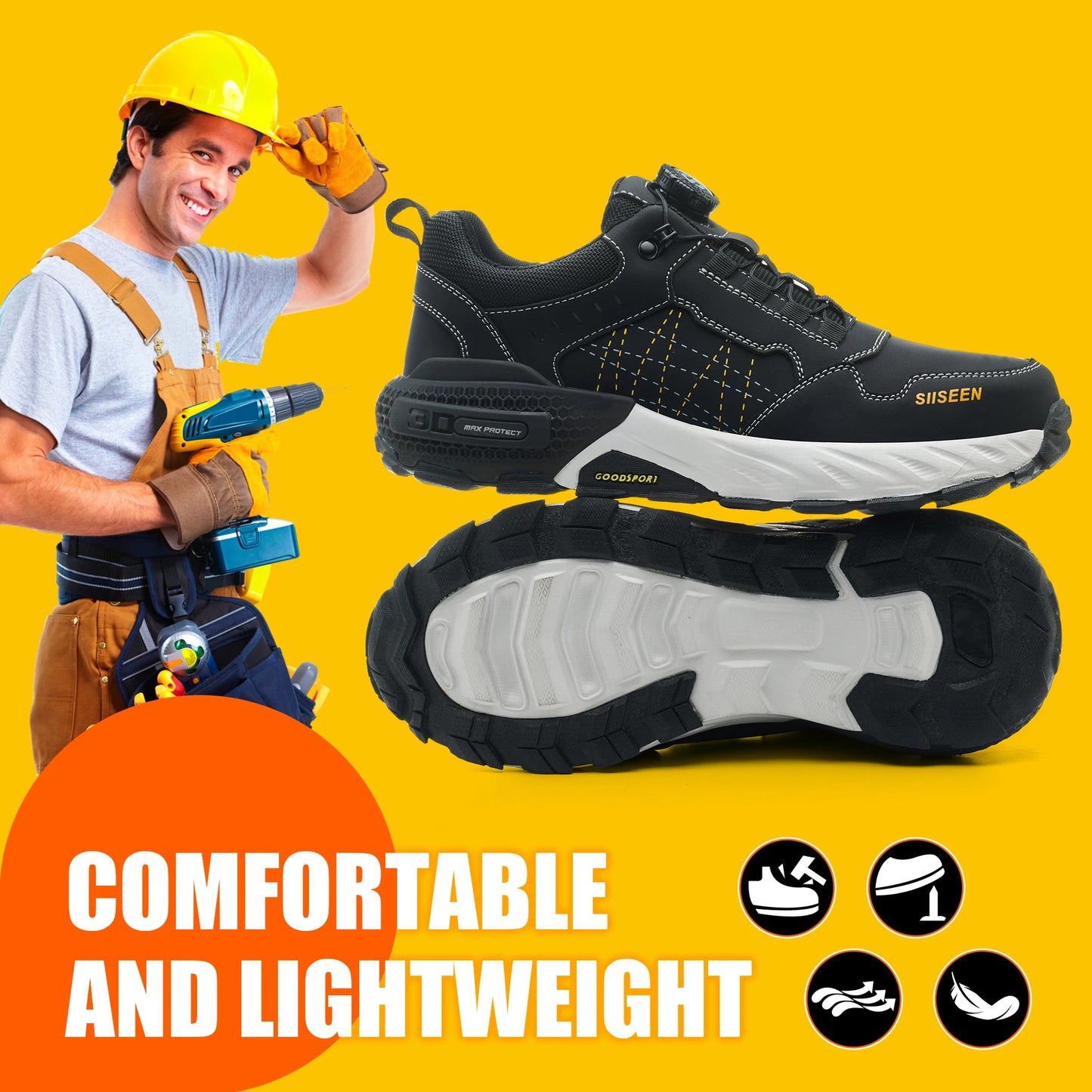 Men Leather Safety Shoes Steel Toe Work Boots Kevlar Puncture Proof