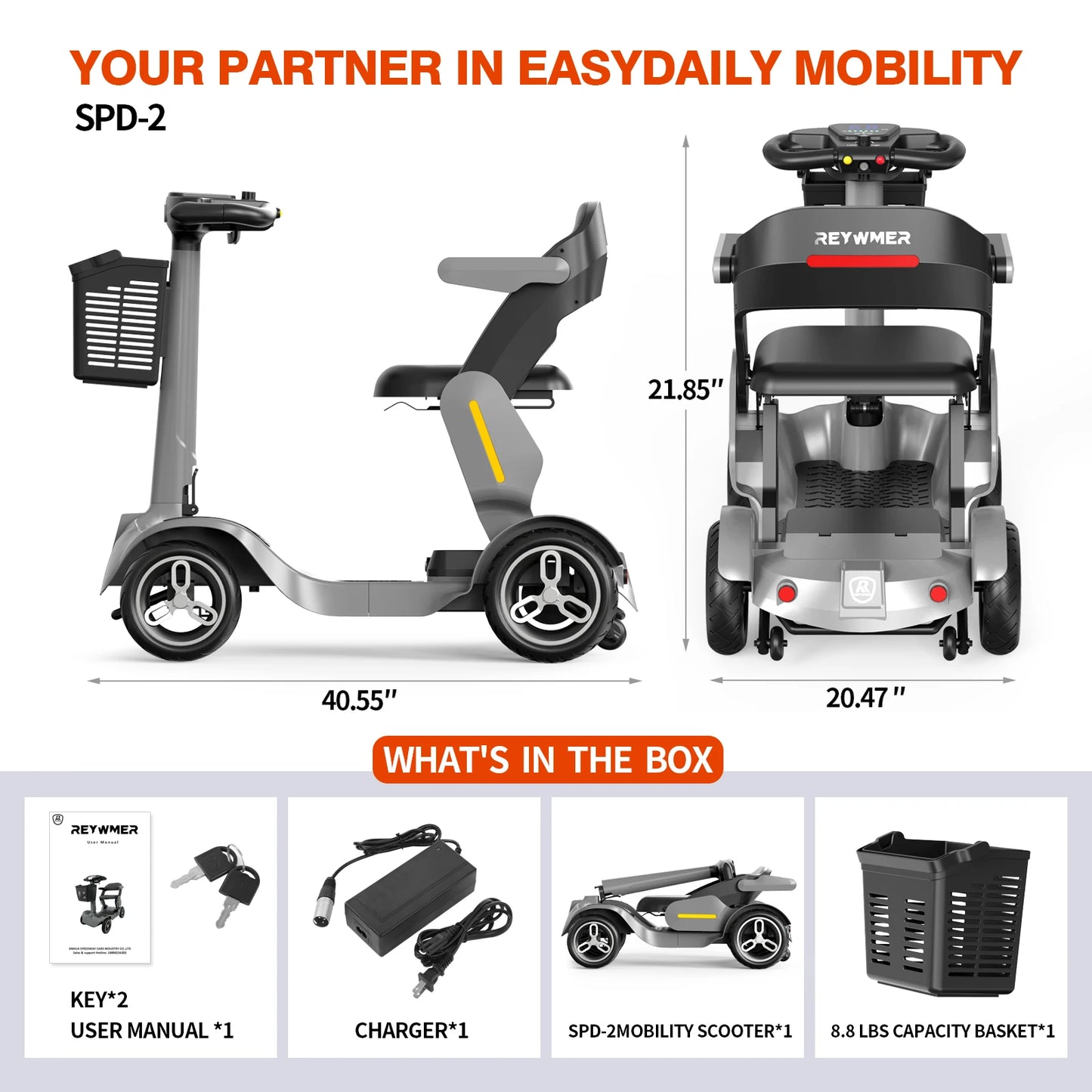 Foldable Mobility Scooter All Terrain Lightweight for Seniors and Travel