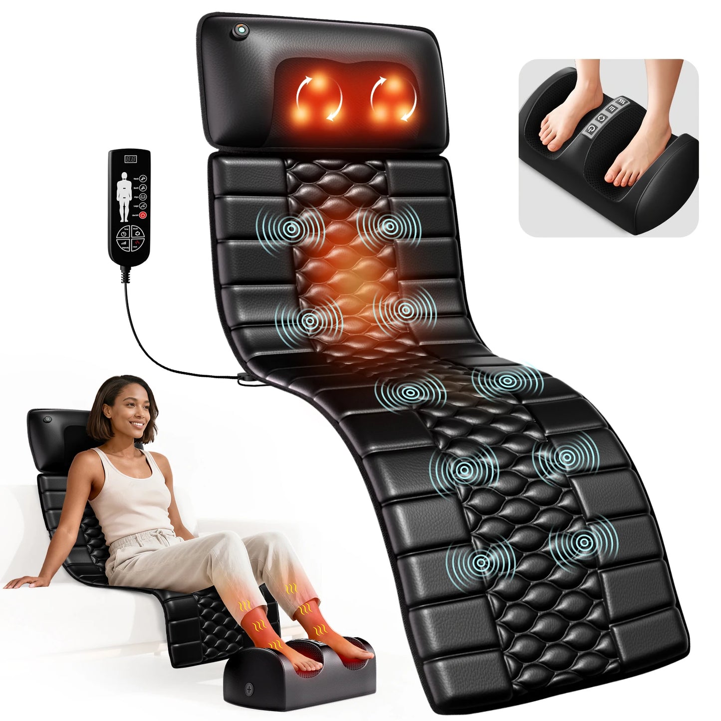 HOMEMASSA Shiatsu Full Body Massage Mat Detachable Pad 10 Motors