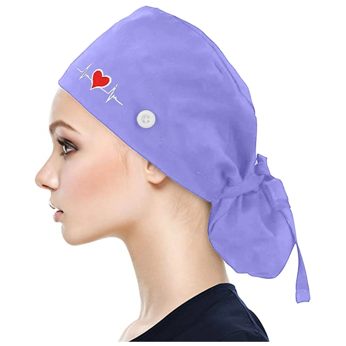 Eillysevens Scrub Cap With Buttons Bouffant Print Sweatband Unisex Hat