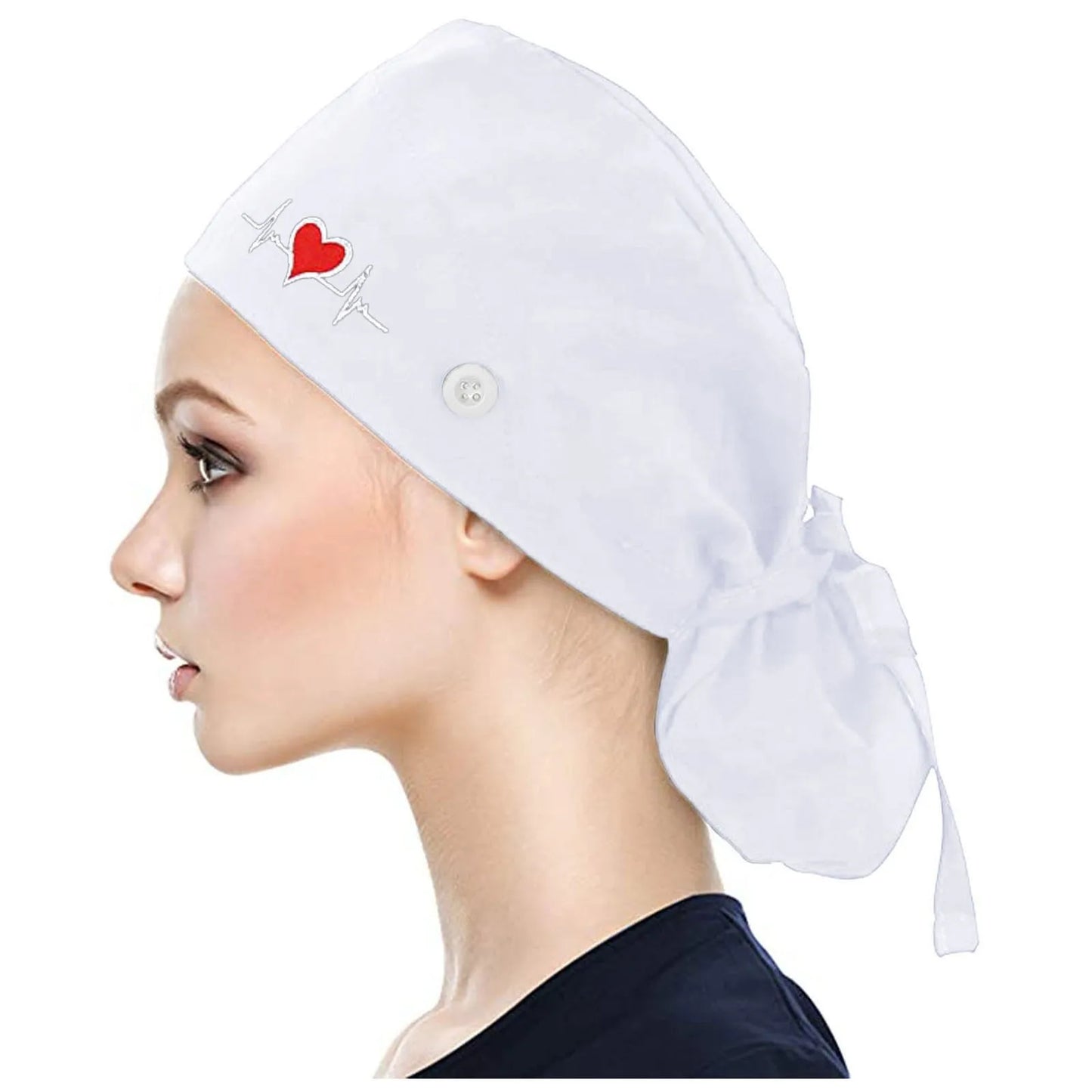 Eillysevens Scrub Cap With Buttons Bouffant Print Sweatband Unisex Hat