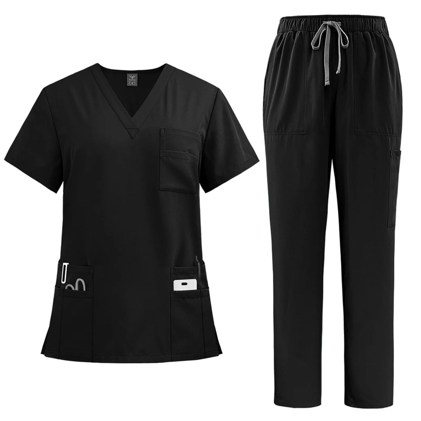Eillysevens Nurse Uniform Quick Dry VNeck Short Sleeve Pants Set