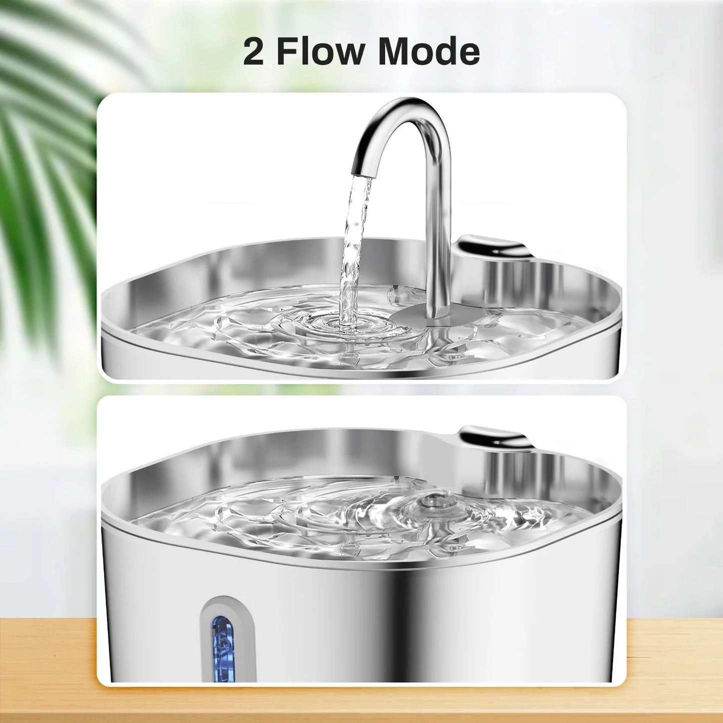 Stainless Steel Cat Water Fountain With LED Window Silent Flow