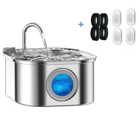 Stainless Steel Pet Water Feeder With Visual Window Drinking Bowl