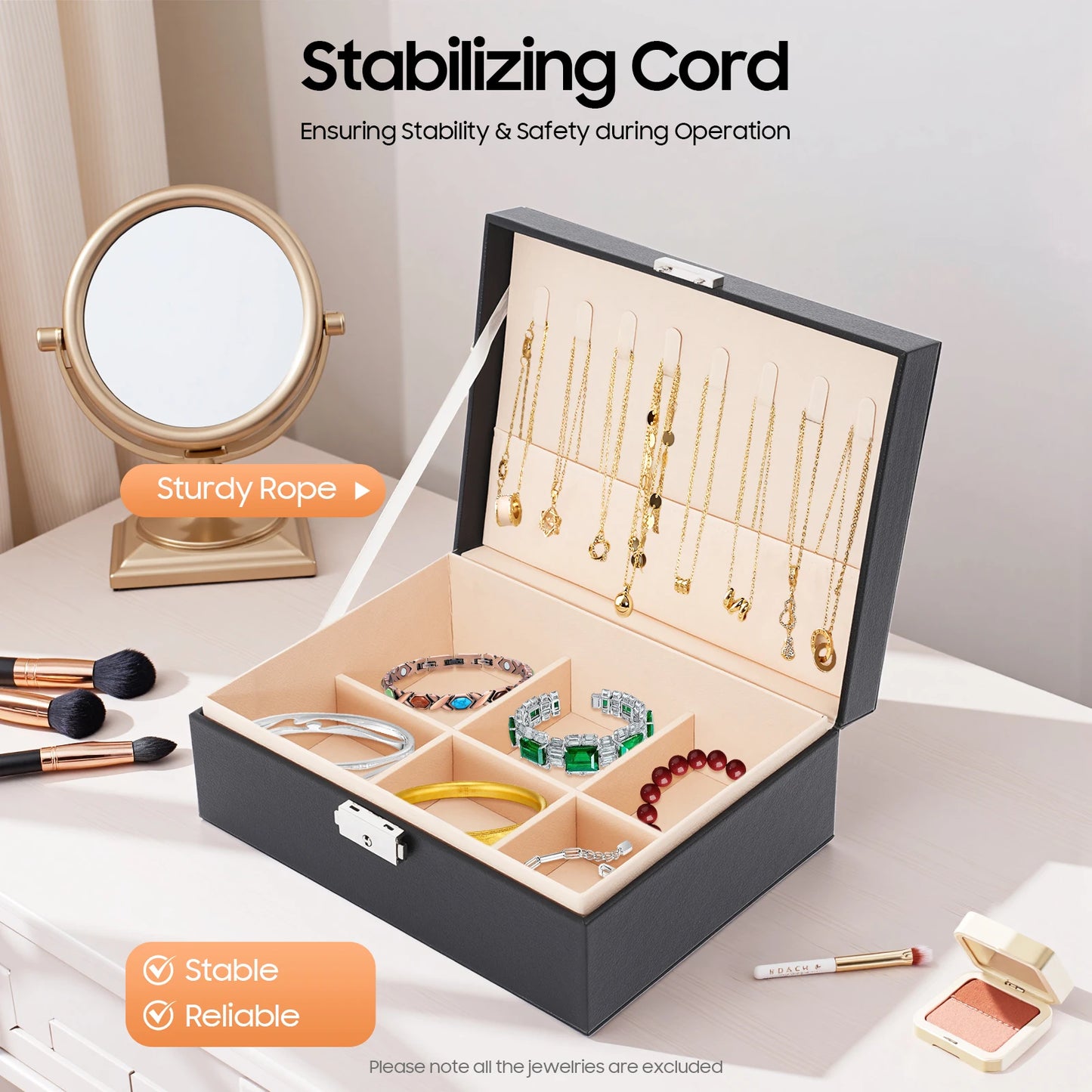 Double Layer PVC Jewelry Box With Velvet Interior And Divider