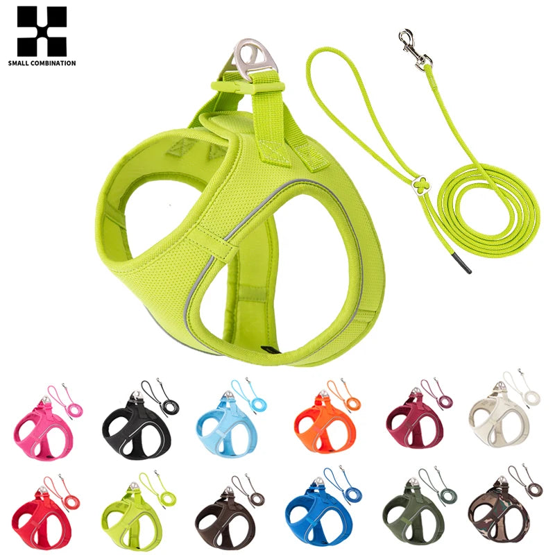 Small Combination Reflective Dog Harness Leash Set For Small And Medium Dogs