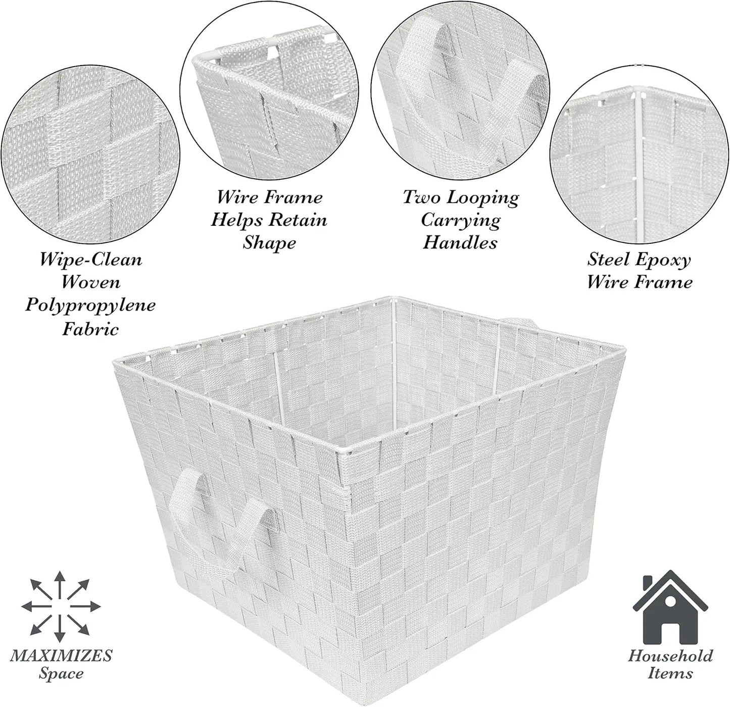 Woven Storage Basket Set With Handles For Home Organization