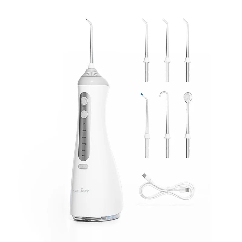 Sejoy Portable Electric Water Flosser Irrigator For Home Travel With 5 Jet Tips