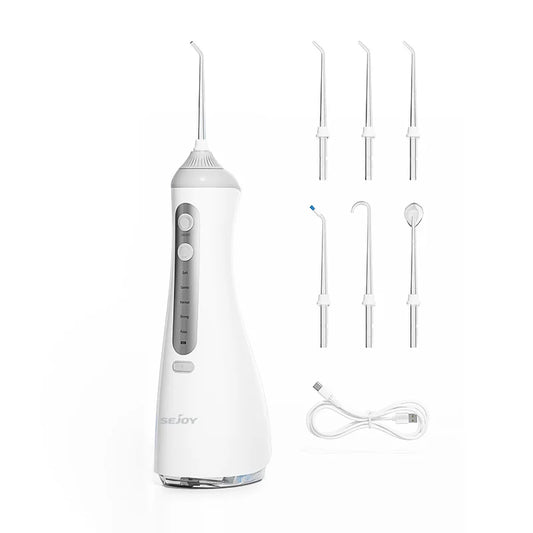 Sejoy Portable Electric Water Flosser Irrigator For Home Travel With 5 Jet Tips