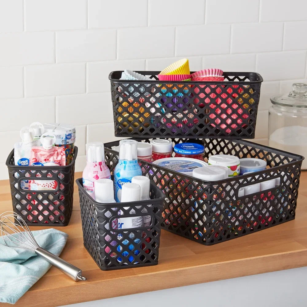 Decorative Storage Baskets Set 4 Piece Durable Plastic Organization Bins