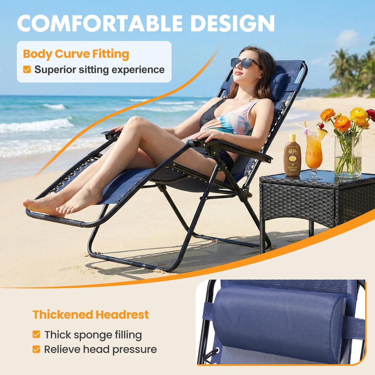 MCQ Outdoor Zero Gravity Folding Recliner Lounge Chair With Pillow