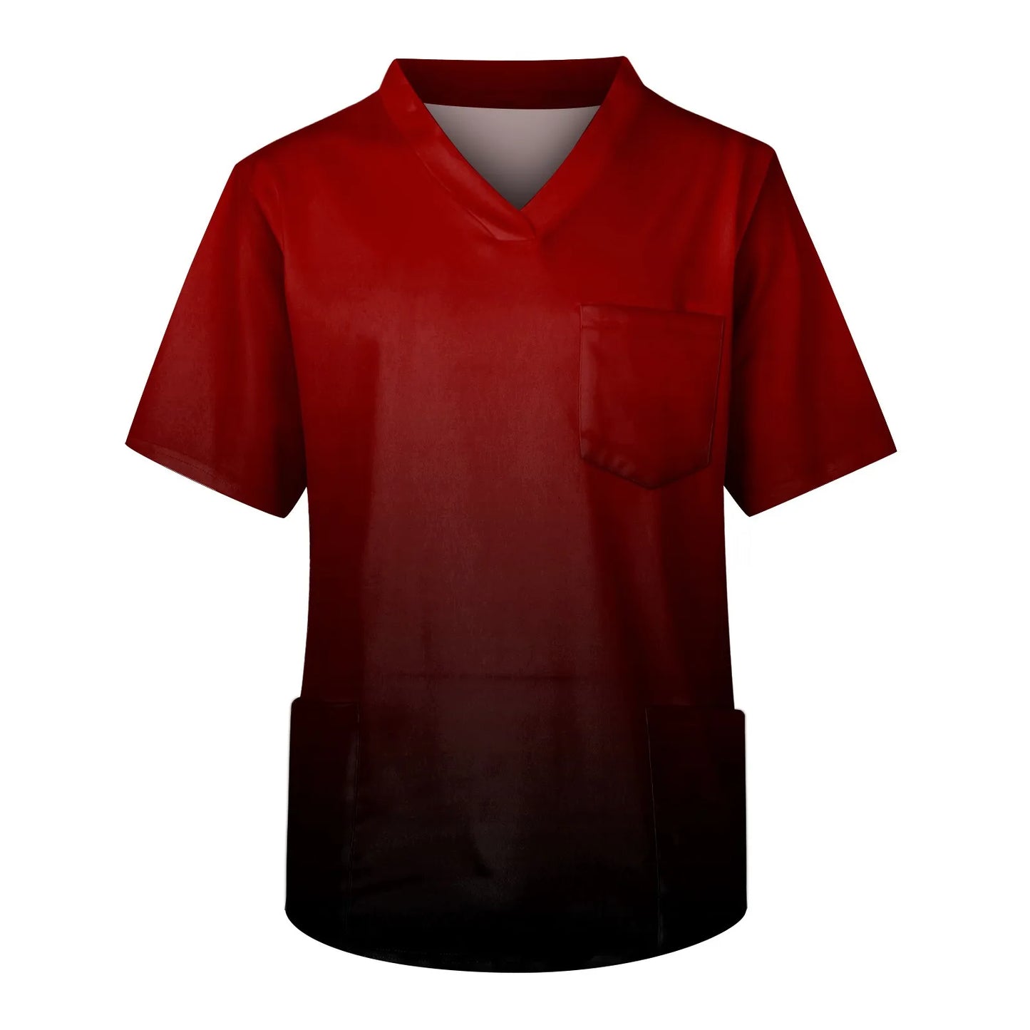 Eillysevens Nurse Uniform Top Gradient Print V Neck Chest Pocket Breathable
