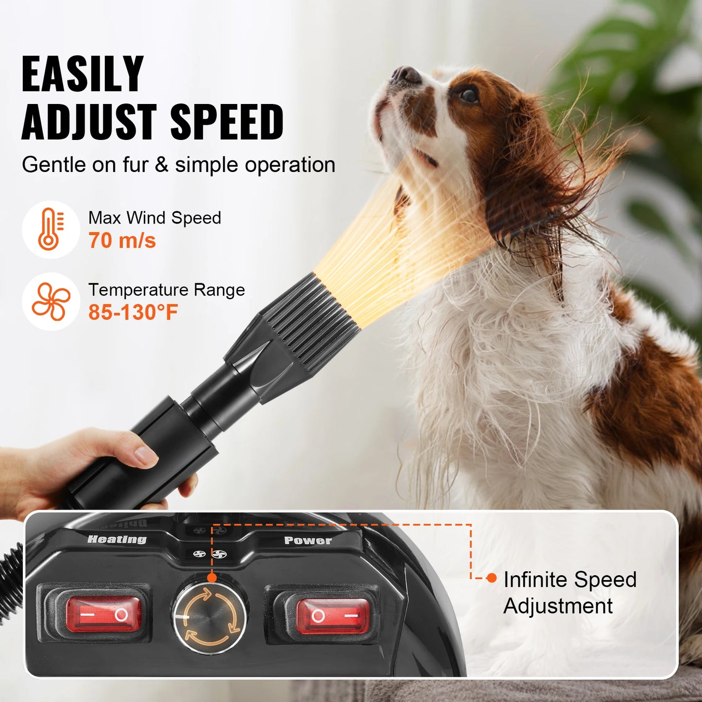 SucceBuy 2000W Dog Blow Dryer With Adjustable Speed Temperature Control