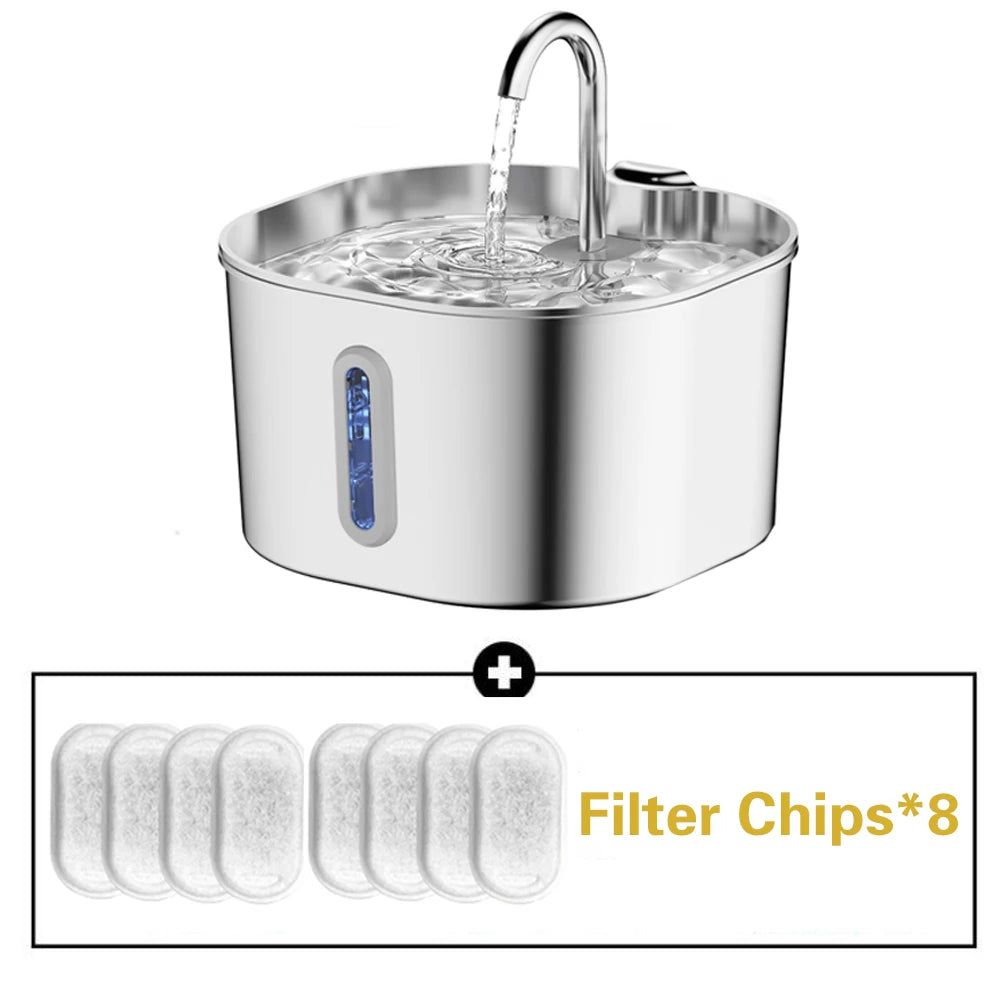 Stainless Steel Cat Water Fountain With LED Window Silent Flow