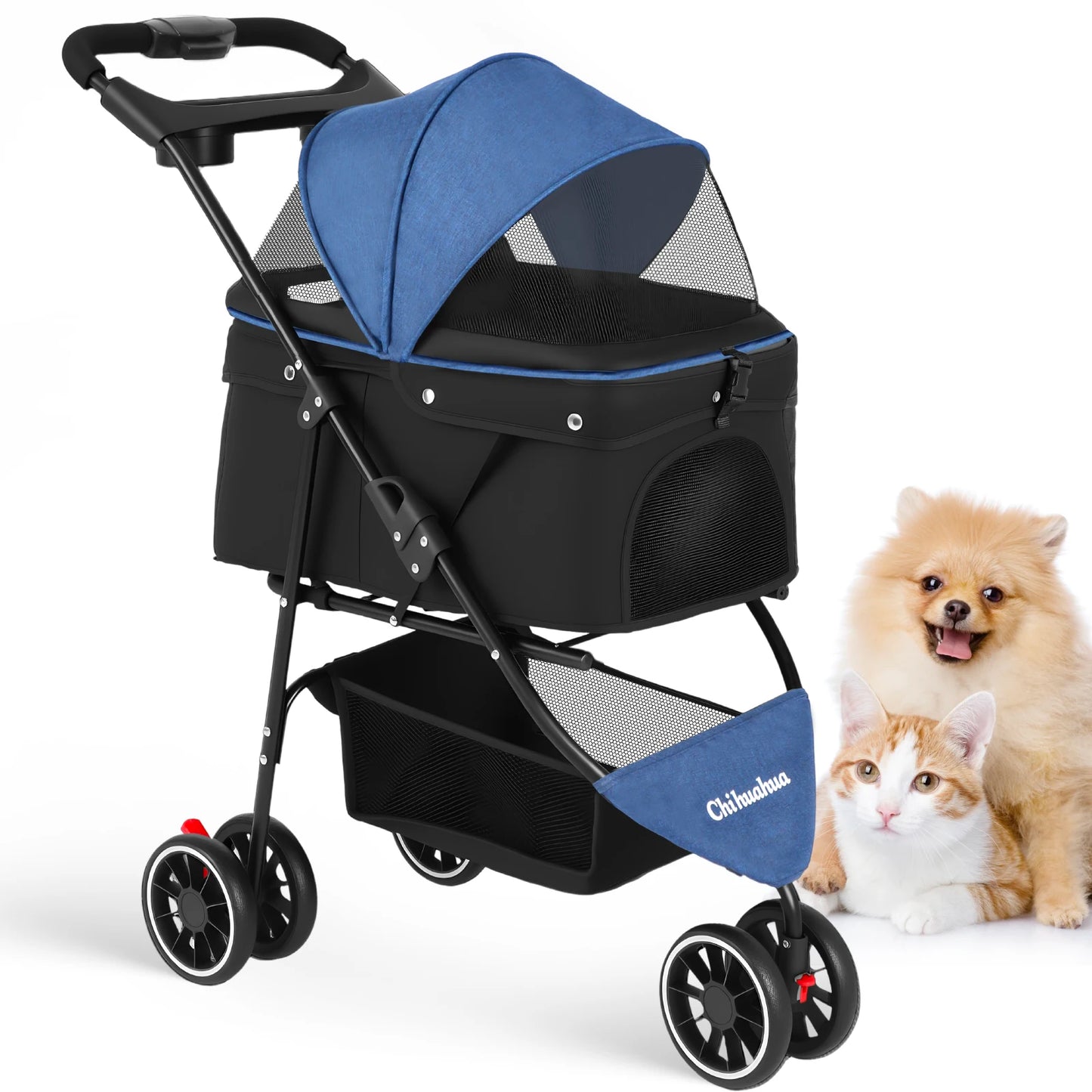 Chihuahua Pet Stroller For Small And Medium Dogs 3-Wheel Foldable