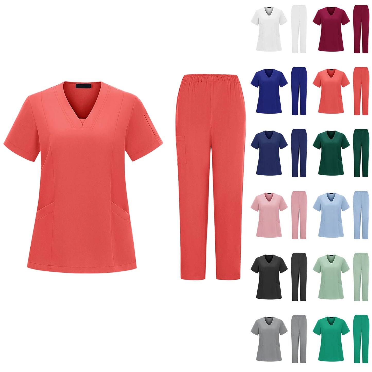 Women's Nurse Scrub Set V Neck Short Sleeve Medical Uniform