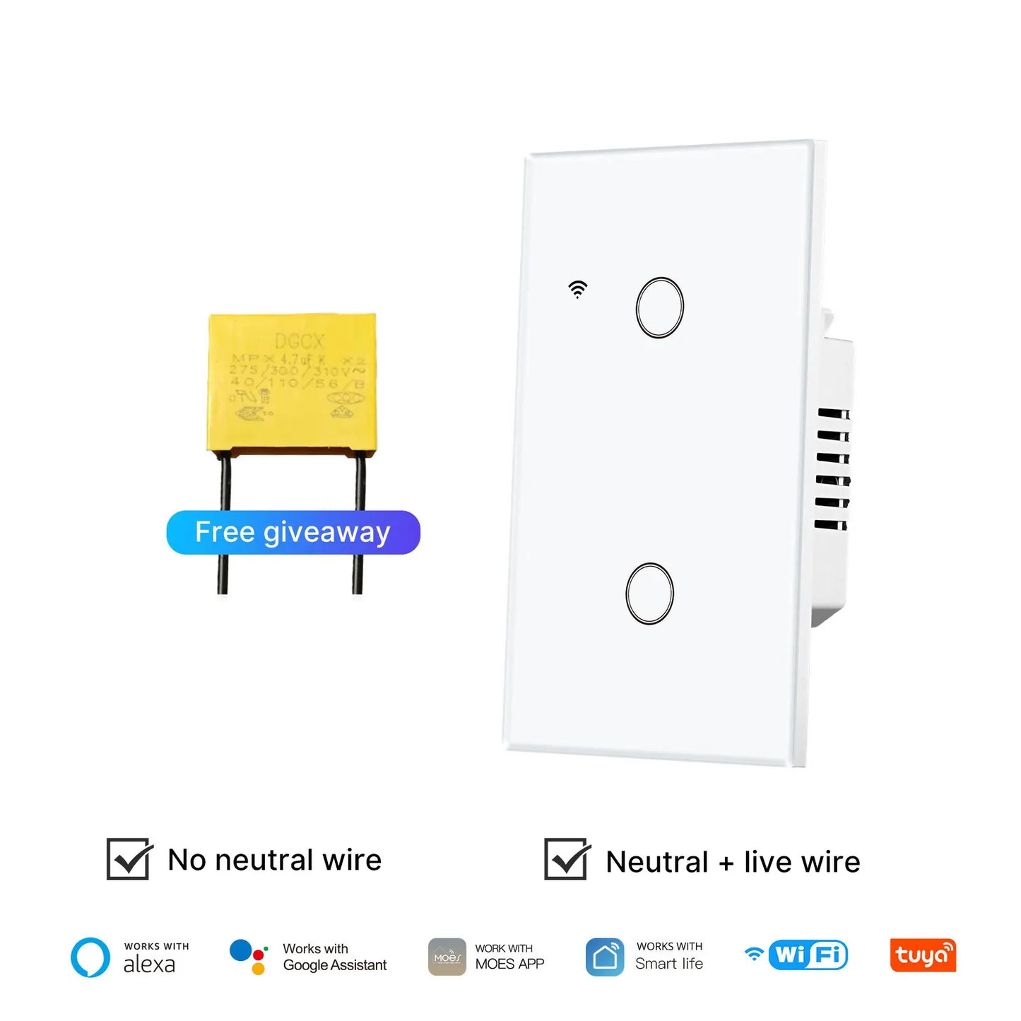 WiFi Smart Glass Touch Light Switch Remote Control No Neutral