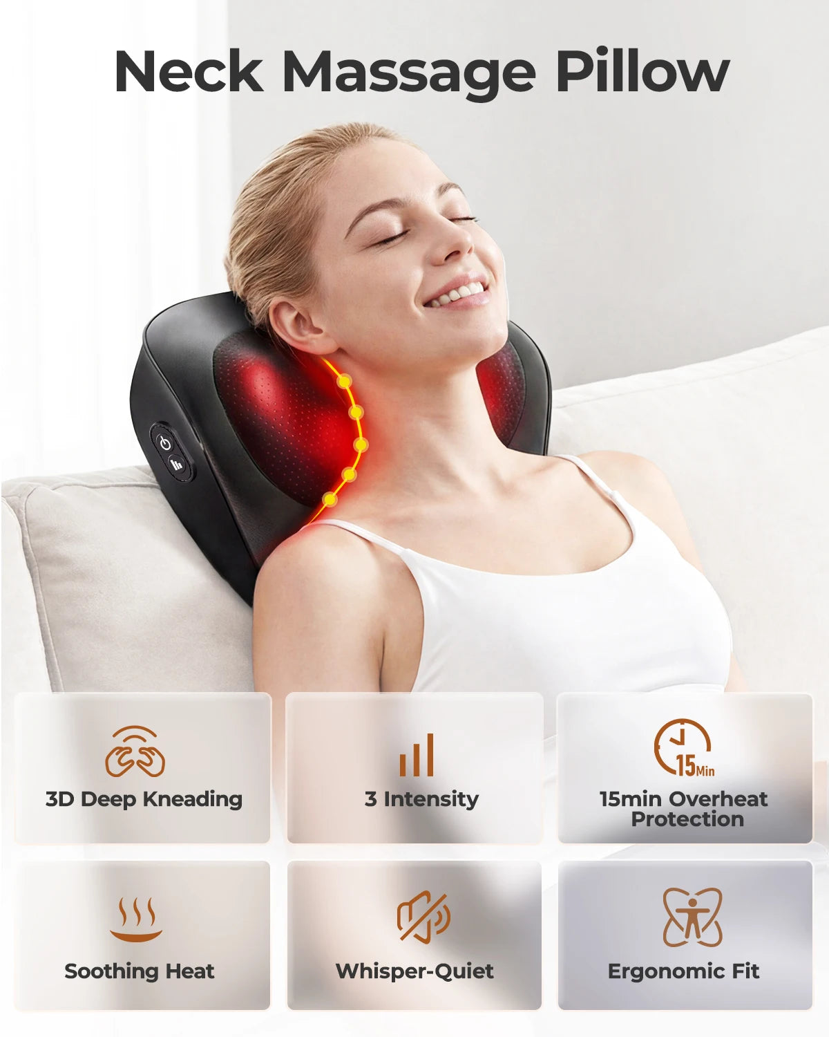 HIMOUTA Electric Shiatsu Back Massager With Heat 3D Kneading Pillow