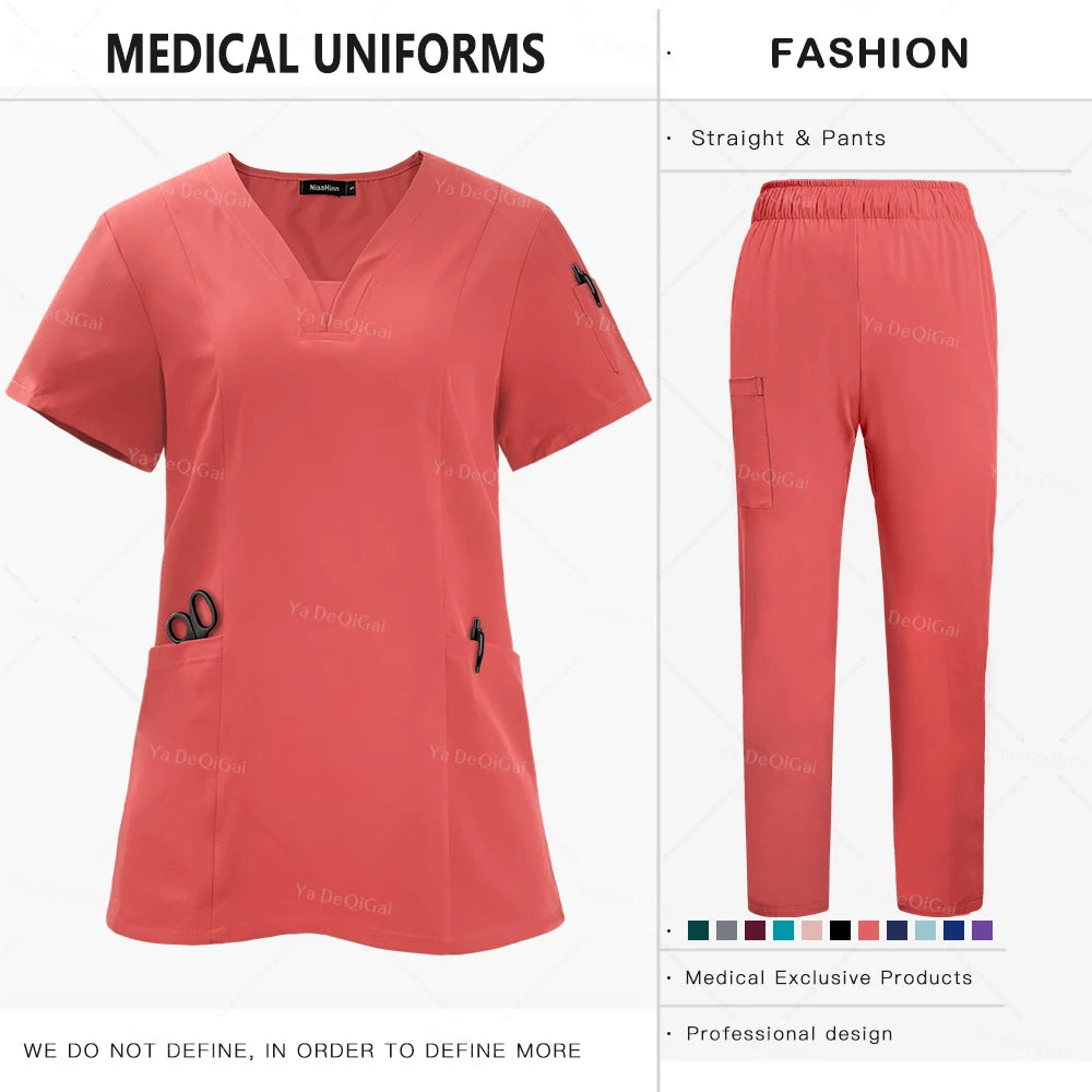 Unisex Nursing Scrubs Sets Medical Uniforms Doctor Nurse Tops Pants