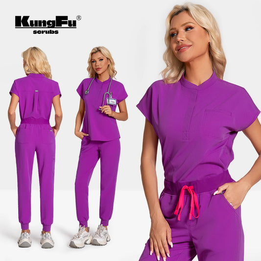 KUNGFU SCRUBS Nurses Uniforms Women Medical Scrubs Set Antibacterial