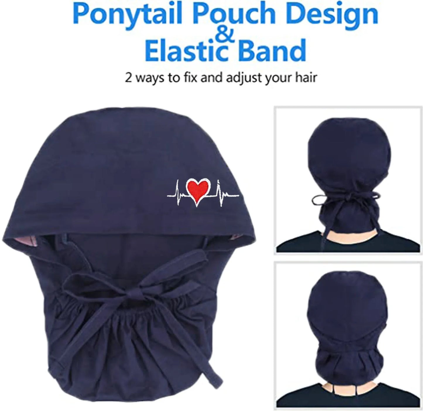 Eillysevens Scrub Cap With Buttons Bouffant Print Sweatband Unisex Hat