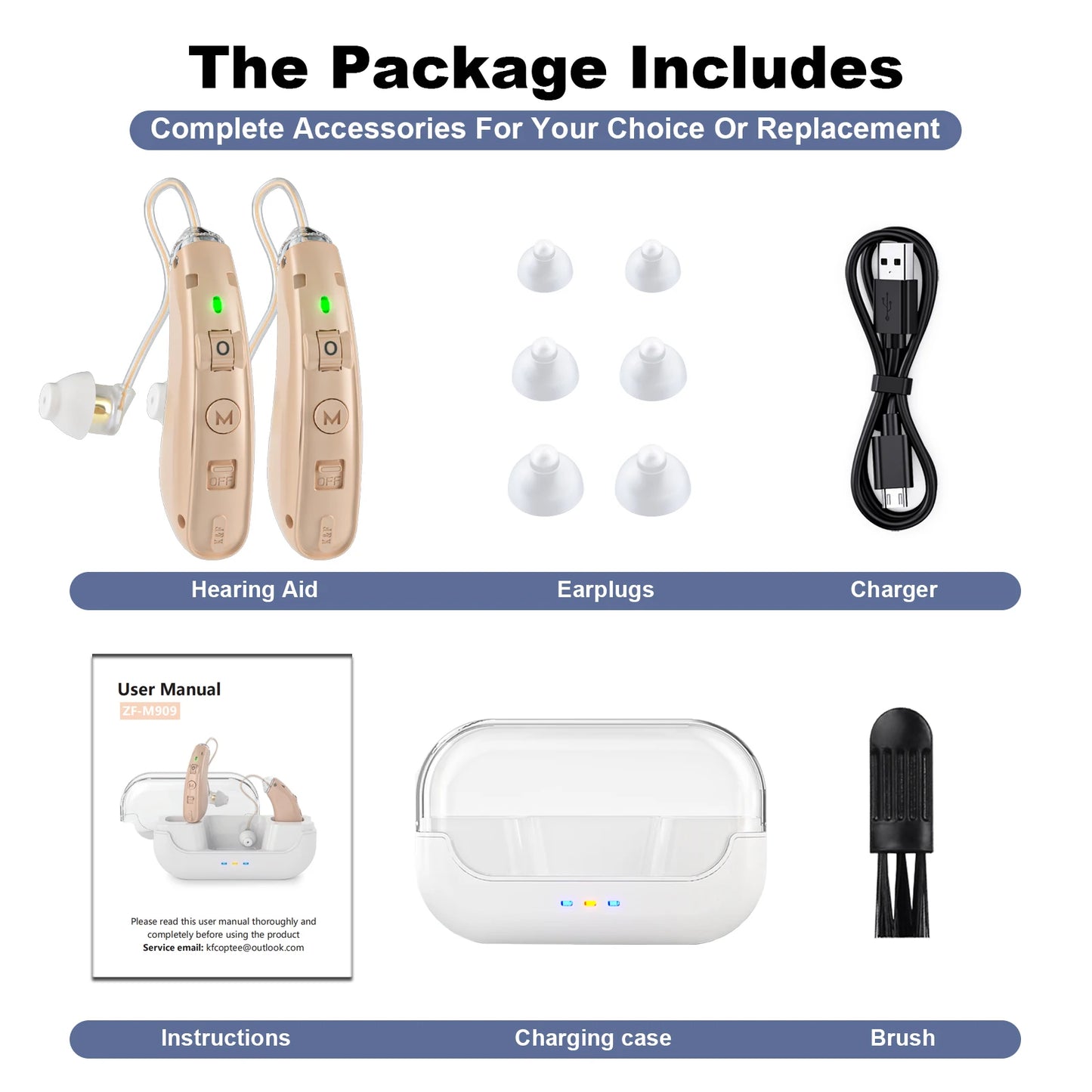 KFCOPTEE ZF-M909 Rechargeable Behind-The-Ear Hearing Aids