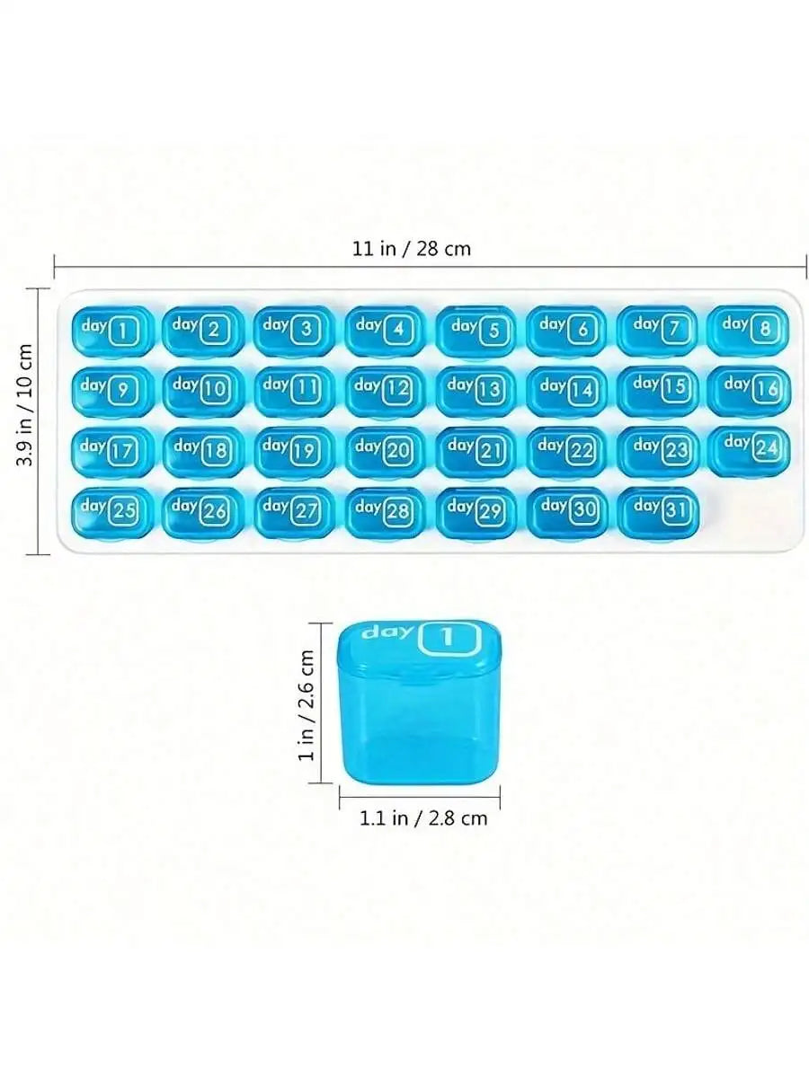 Portable 31 Day Pill Organizer for Travel and Home