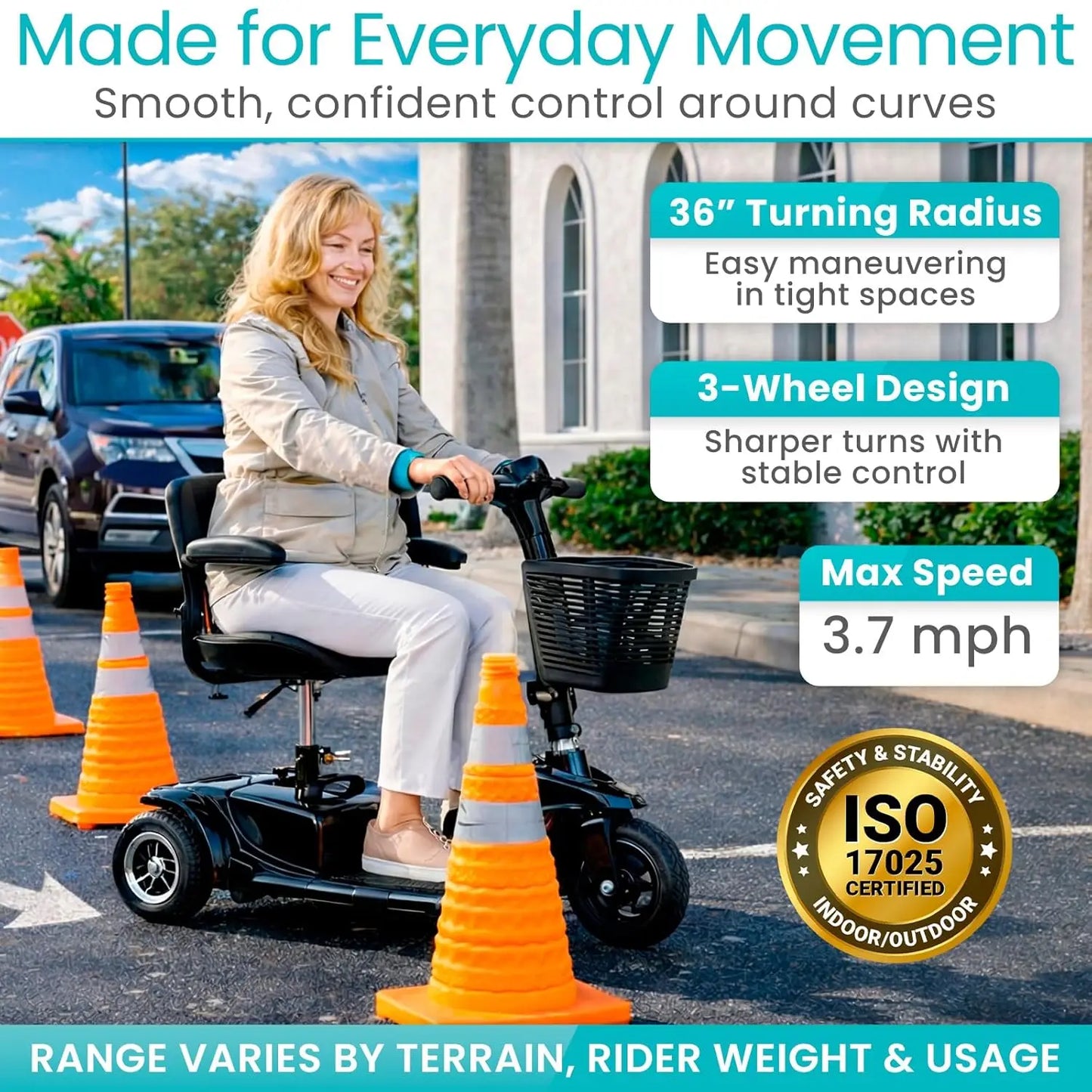 3 Wheel Mobility Scooter Electric Powered Folding Compact for Adults