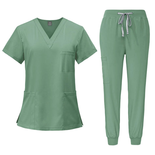 Eillysevens Women Nurse Uniform Quick-Dry V-Neck Short Sleeve Set