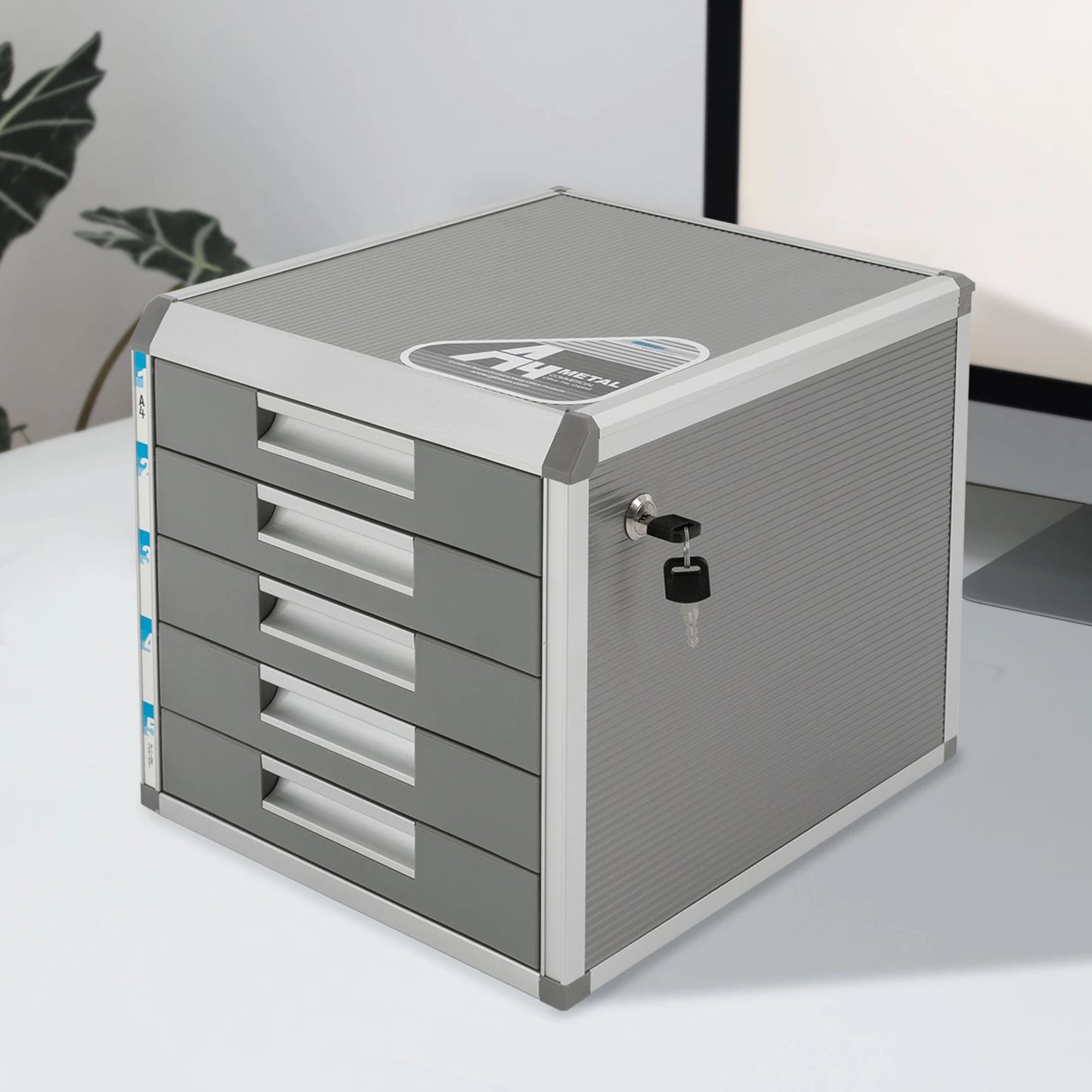 Five Drawer Locking File Organizer Document Storage Cabinet Aluminum Alloy