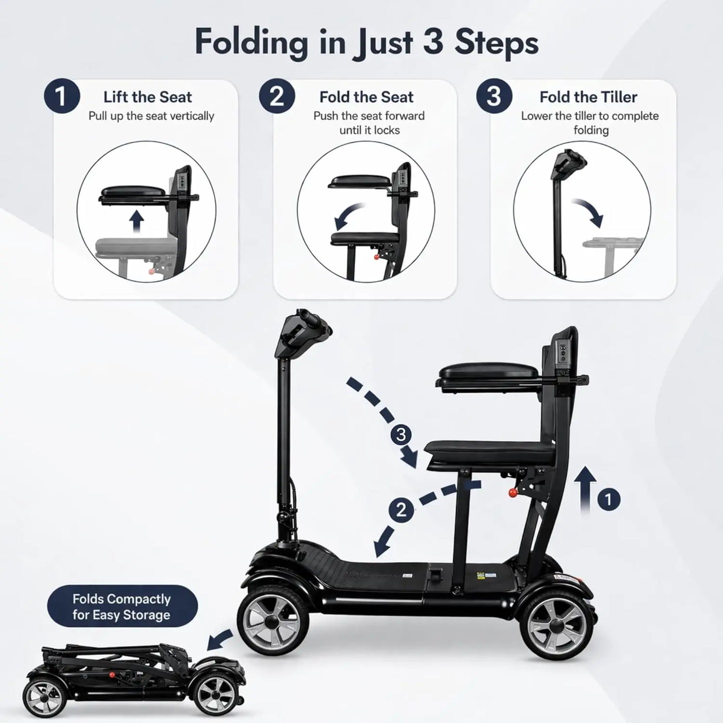Ultra Lightweight 4 Wheel Mobility Scooter Electric Powered Wheelchair