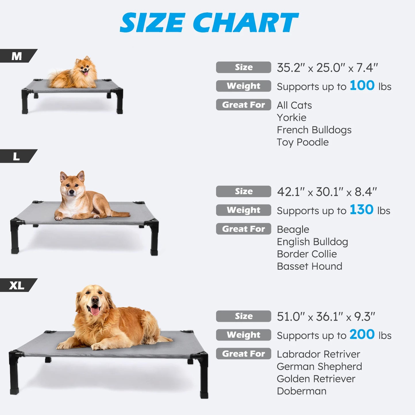 Elevated Dog Bed Cooling Raised Pet Cot Chew Proof Mesh