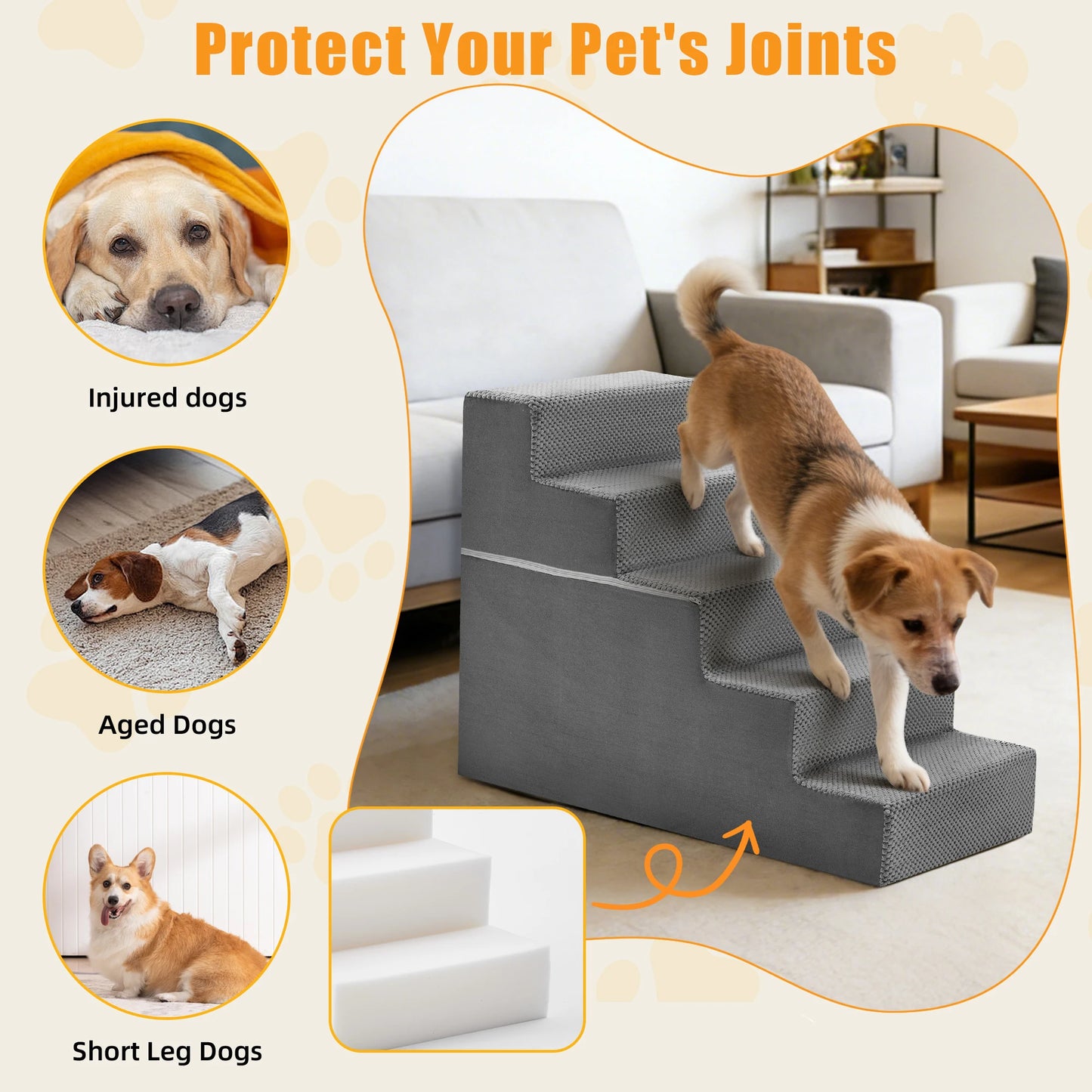 Foam Dog Stairs Ramp Right Angled For Small Dogs Indoor