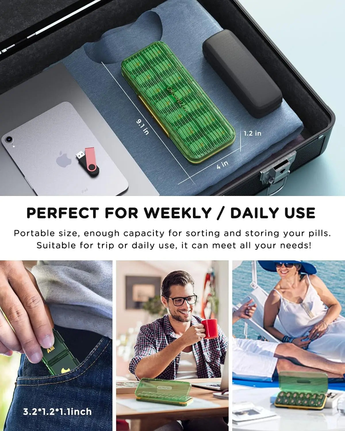 7 Day AM PM Pill Organizer With Dual Portable Compartments