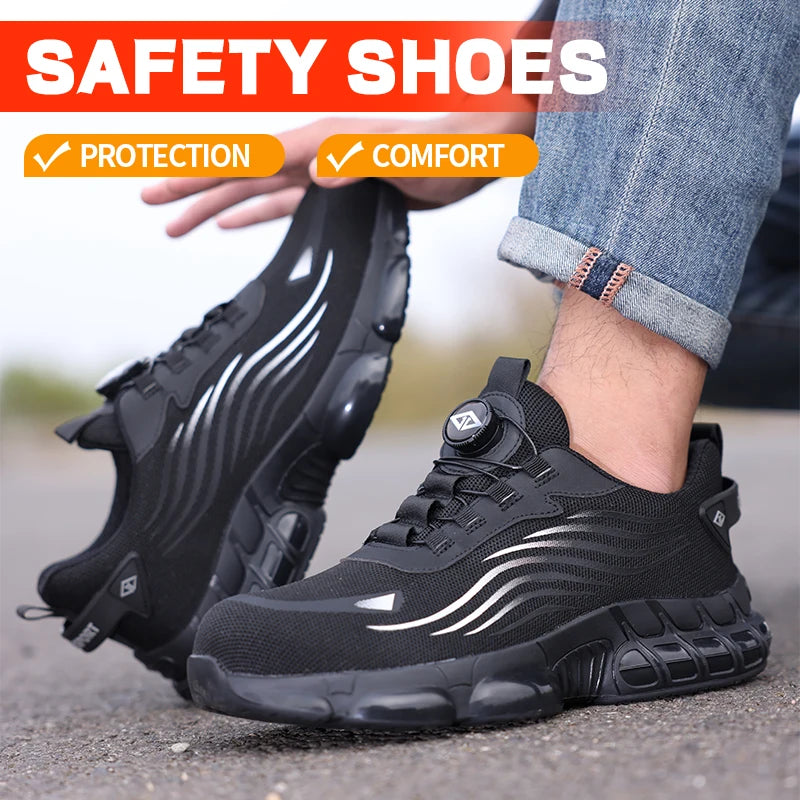 Air Cushion Soft Sole Mens Steel Toe Safety Shoes Breathable