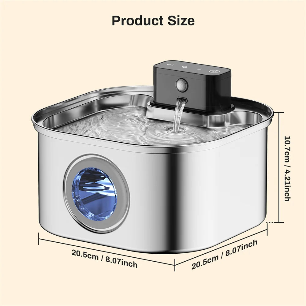 Wireless Stainless Steel Pet Water Fountain 3.2L Motion Sensor